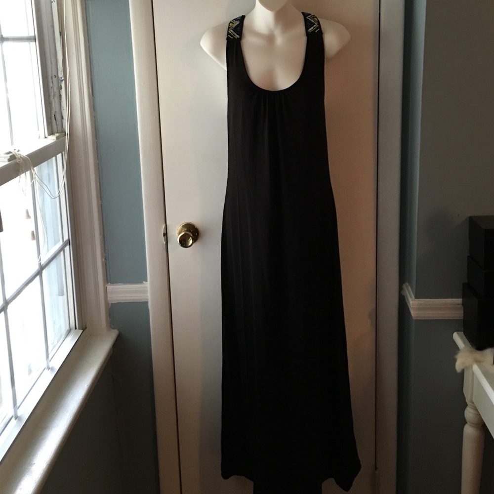 Black Sleeveless Maxi Dress with Embellished Straps